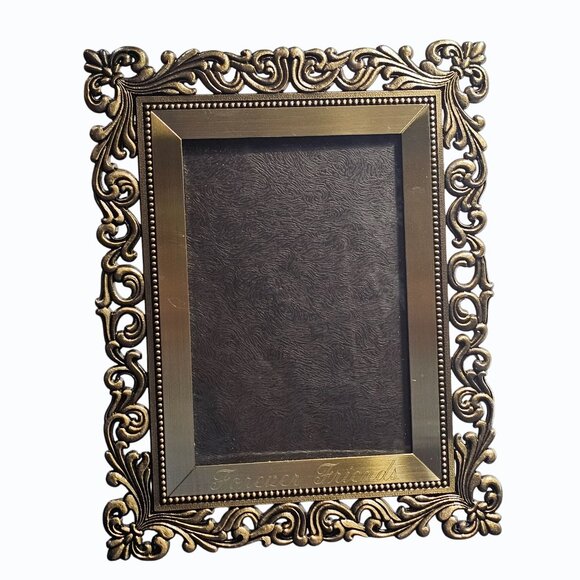 Brass "Forever Friends" Tabletop Photo Frame Ornate Scroll Border Heavy - Picture 6 of 11
